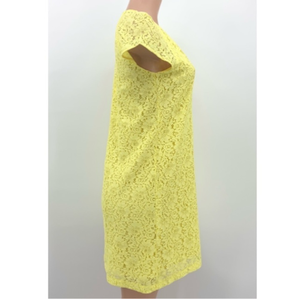 ZARA Lemon Yellow Floral Lace V-Neck Cap Sleeve Shift Summer Dress Size Small - Picture 4 of 9